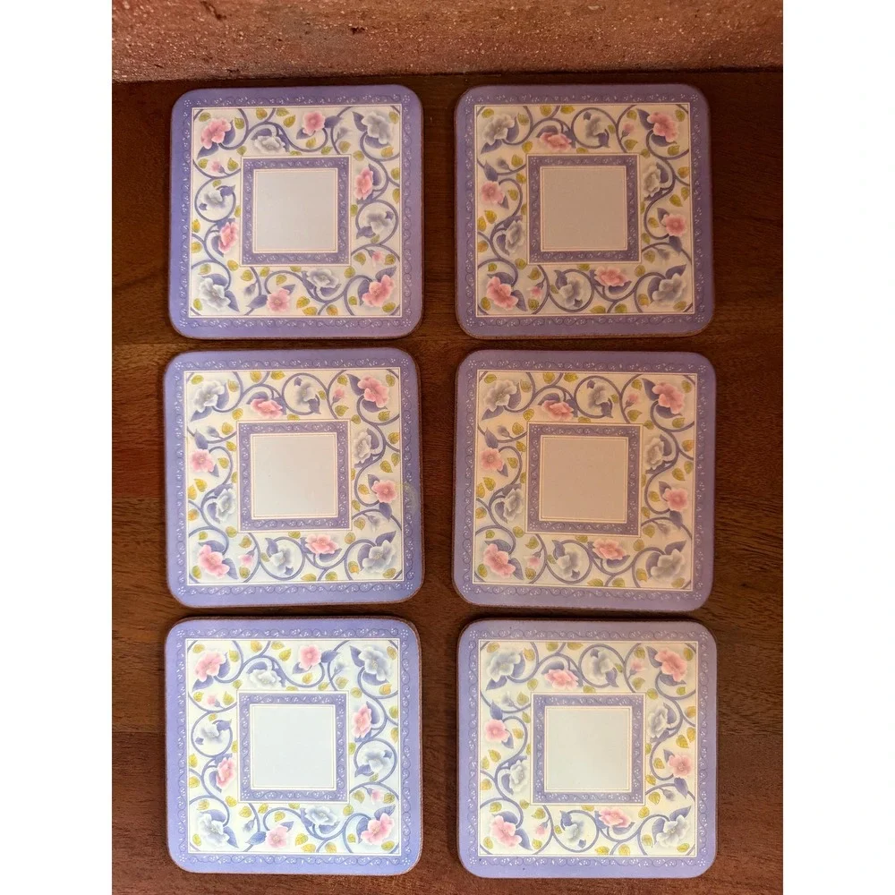 Pimpernel China Rose Set of 6 Coasters, Lavender Floral Pattern